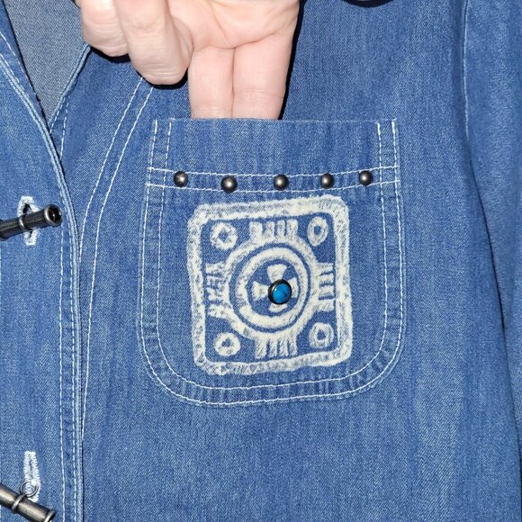 Nina Piccalino Shirt Womens 8 Blue Denim Beaded Toggle Jacket Shacket Vintage - Picture 6 of 15